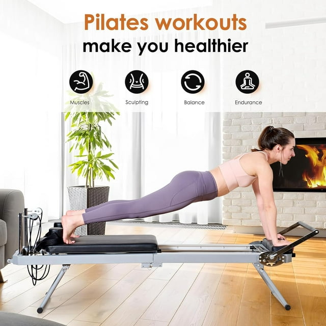 Soges Pilates Reformer Machine for Home Gym Workout, Foldable Pilates Equipment with High Strength Alloy Springs for Beginners, Up to 330lbs Weight Capacity