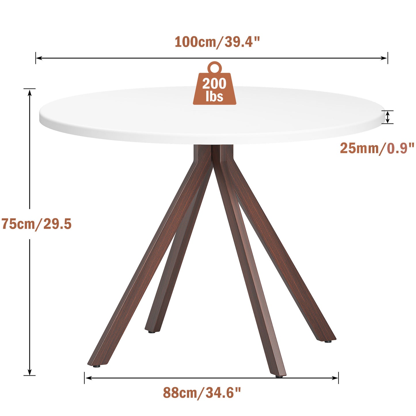 Soges Wood Round Dining Table for Kitchen Dining Room, 39.4inch Modern Dining Table with Metal Legs, Walnut